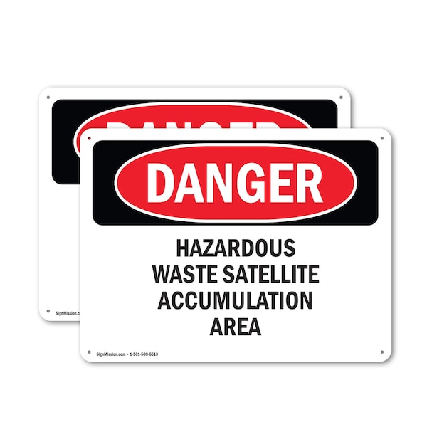 Signmission Hazardous Waste Satellite Accumulation Area Danger Sign, Plastic, 10in W x 7in L, 2PK OS-2PACK-DS-P-710-L-2286 - main